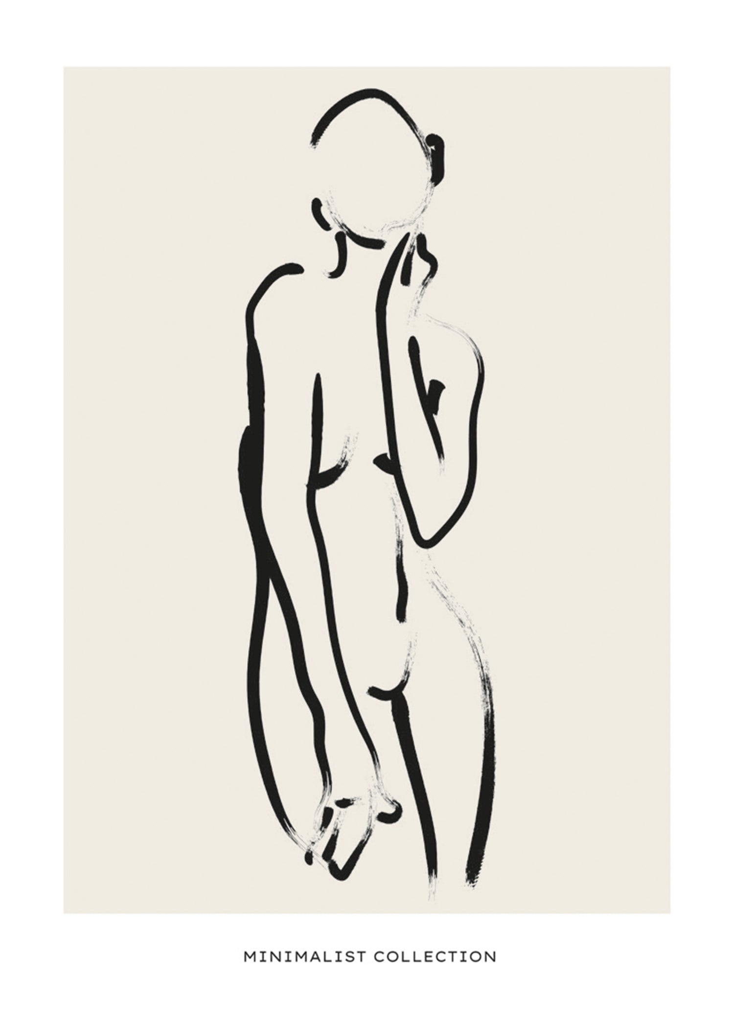 Tijdloos en minimalistische schets van een elegante vrouw tegen een beige achtergrond. Deze line art wanddecoratie is een sfeervolle toevoeging voor in je woonkamer of slaapkamer. Minimalist Collection Female Body No2 Poster.